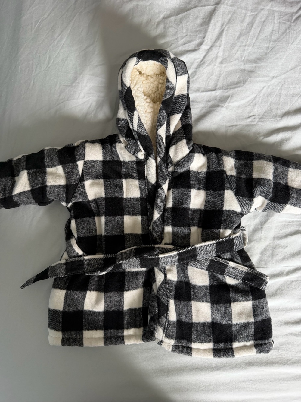 Kids Indigobaby Hooded Buffalo Check Robe - Black & White